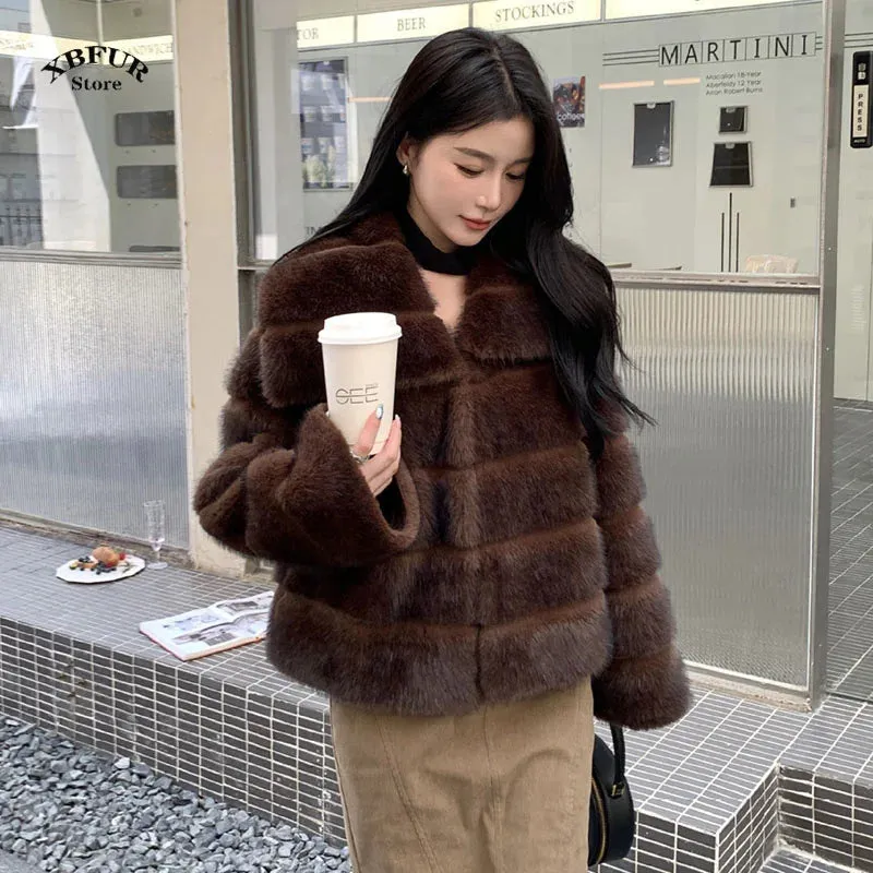 Winter Coats Woman 2024 Ins Hot Fashion Girls Fluffy Jacket Faux Fur Coat Women Thick Warm Outerwear Fluffy Faux Mink Fur Jacket