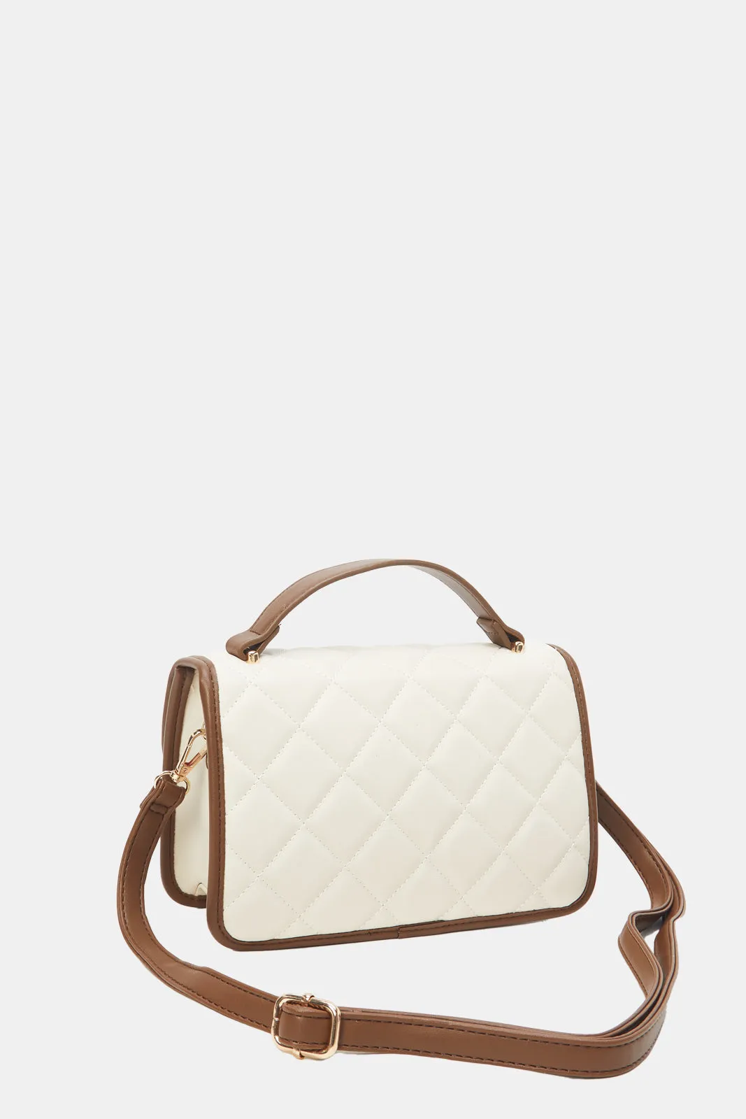 Women Beige And Tan Quilted Cross Body Bag