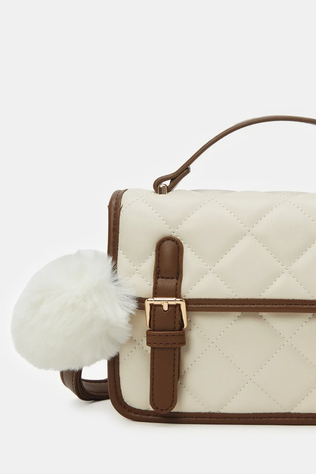 Women Beige And Tan Quilted Cross Body Bag