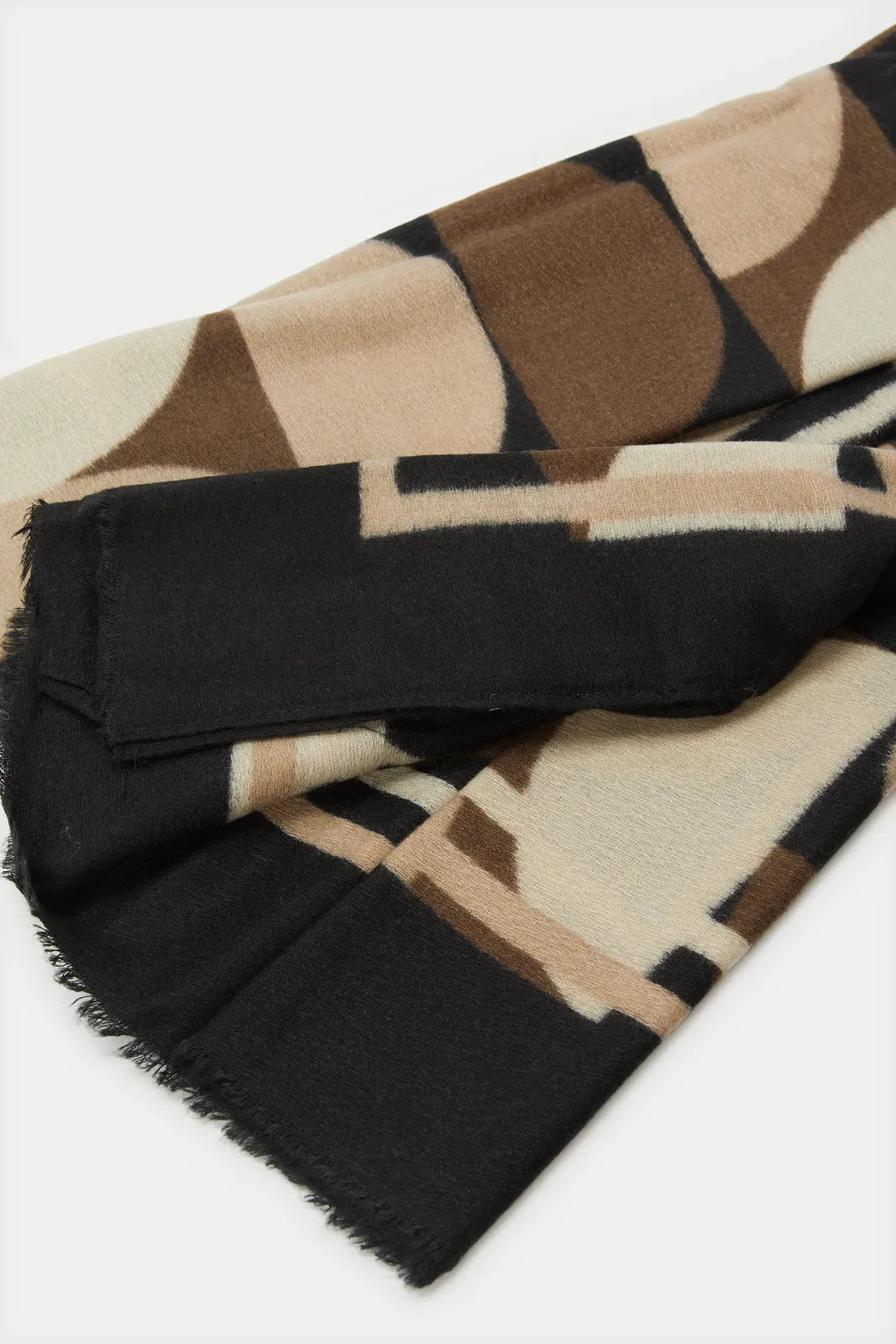 Women Brown Printed Knitted Blanket Scarf