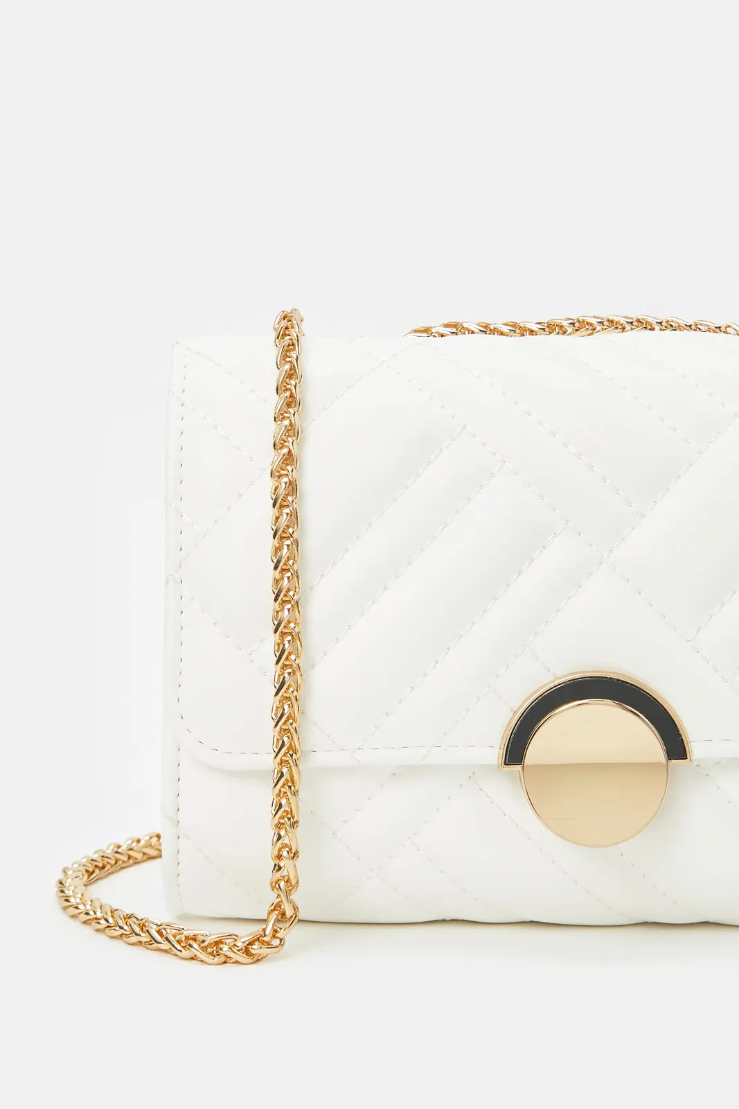 Women White Quilted Clutch Bag