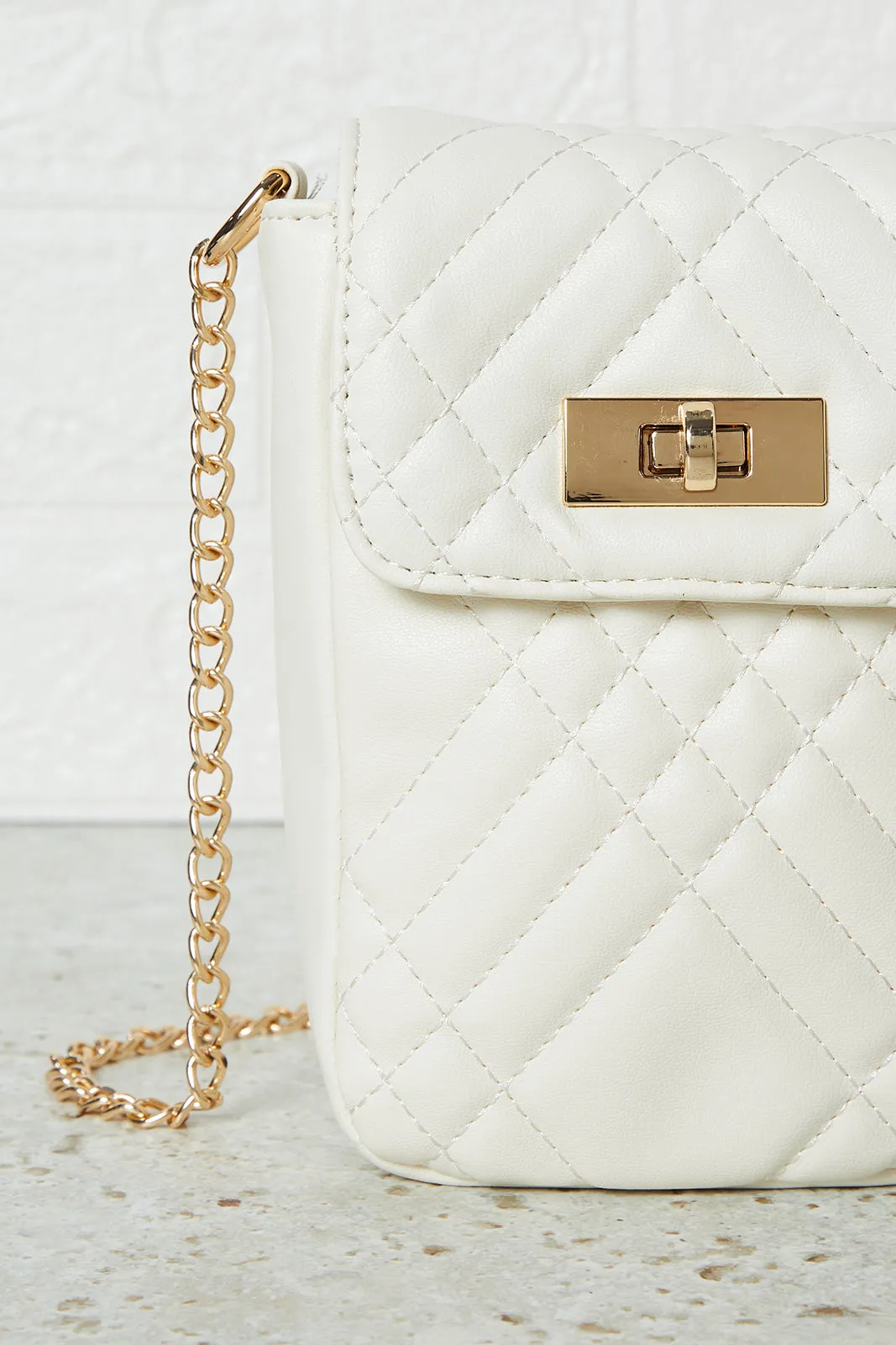 Women White Quilted Mobile Case