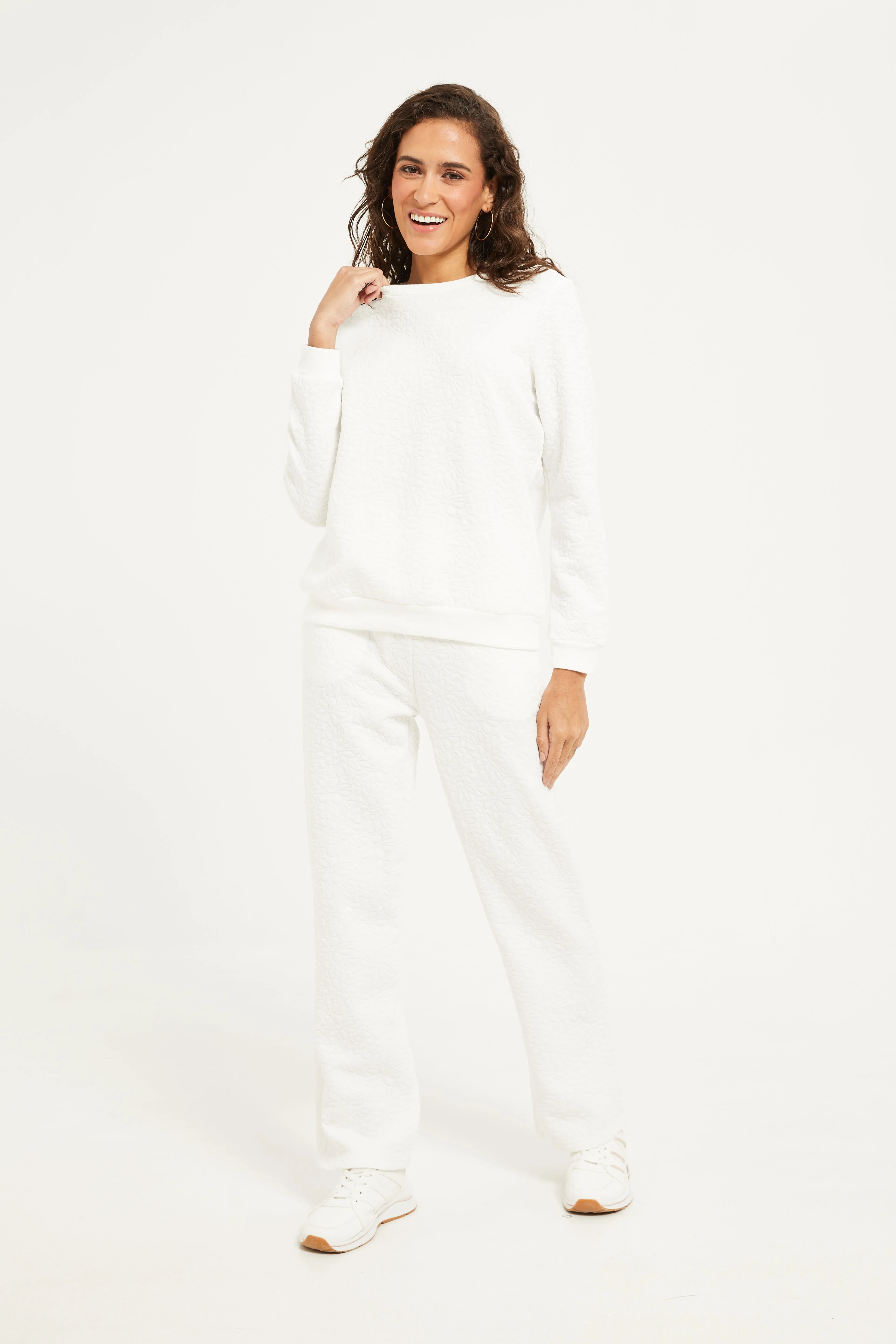 Women White Quilted Sweatshirt